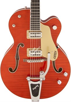 Gretsch G6120SSU-OFLM Brian Setzer Nashville, Bigsby, TV Jones, Tiger Flame Maple, Urethane Электрогитара п/а, цвет красный лак - фото 89334